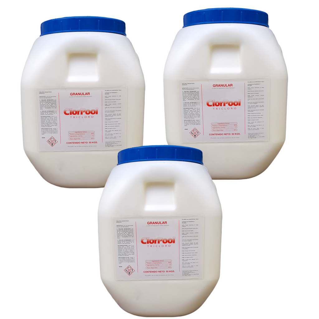 Paquete De 3 Pza De Tricloro Granulado Alta Concentración 50 Kg Alberca Cloro Clorpool