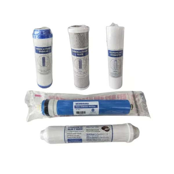 KIT-5 CARTUCHOS PP-10,GAC-10,CTO-10,T-33, RO MEM 100G