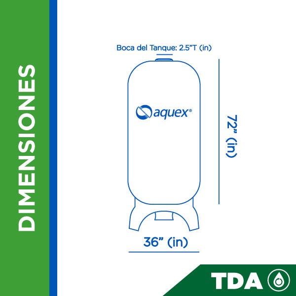 TANQUE AQUEX 36" X 72", 4"TB AZUL