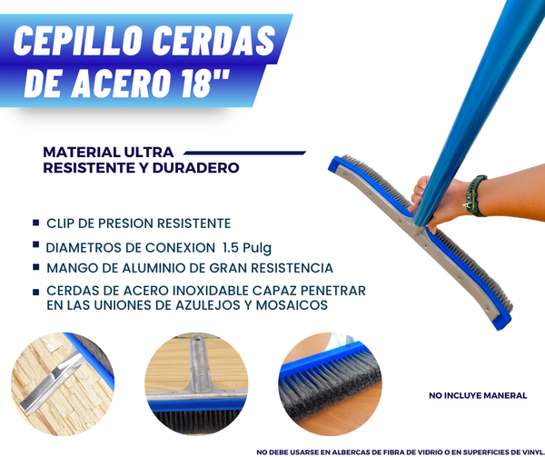 Cepillo Cerdas De Acero Inox. Grande Alberca 18 PuLG