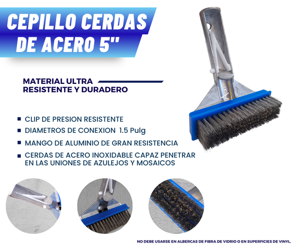 Cepillo Cerdas De Acero Inox. Chico Alberca 5 PuLG