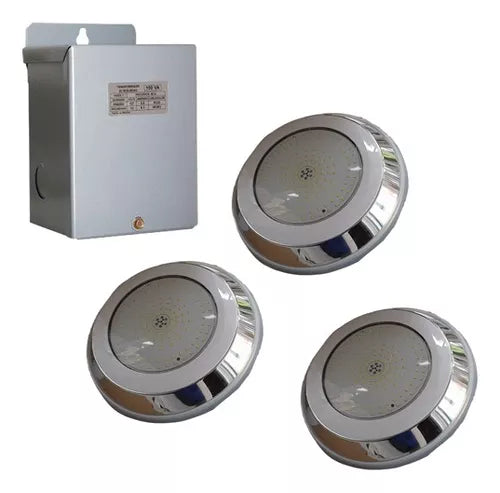 3 Lámparas Alberca Delux Led 12 W Blanco + Transformador 100w