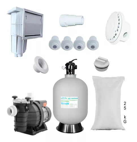 Paquete Kit Empotrable Alberca + Filtro 19 + Bomba 1 Hp + Zeolita