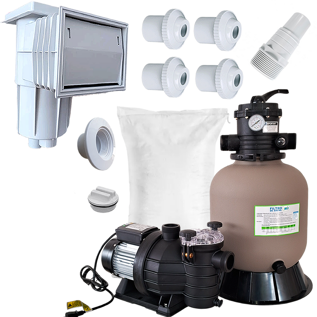 Filtro 14 pulg, Bomba Silver 3/4 Hp, Zeolita y Kit Empotrable Alberca