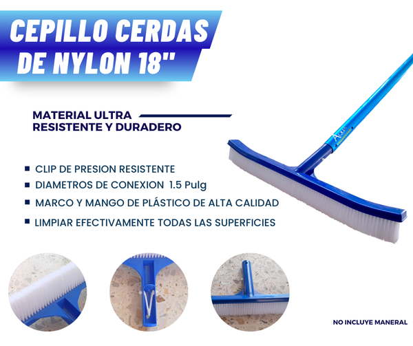 Cepillo Cerdas Nylon Grande 18 PuLG Mango Plastico Alberca