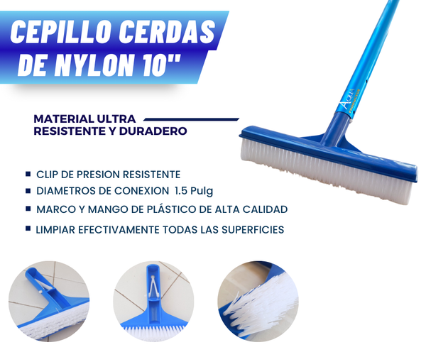Cepillo Cerdas Nylon 10 PuLG Mango Plastico Alberca