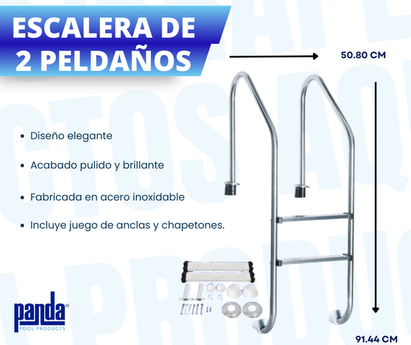 Escalera Para Piscina 2 Peldaños Acero Inoxidable Panda